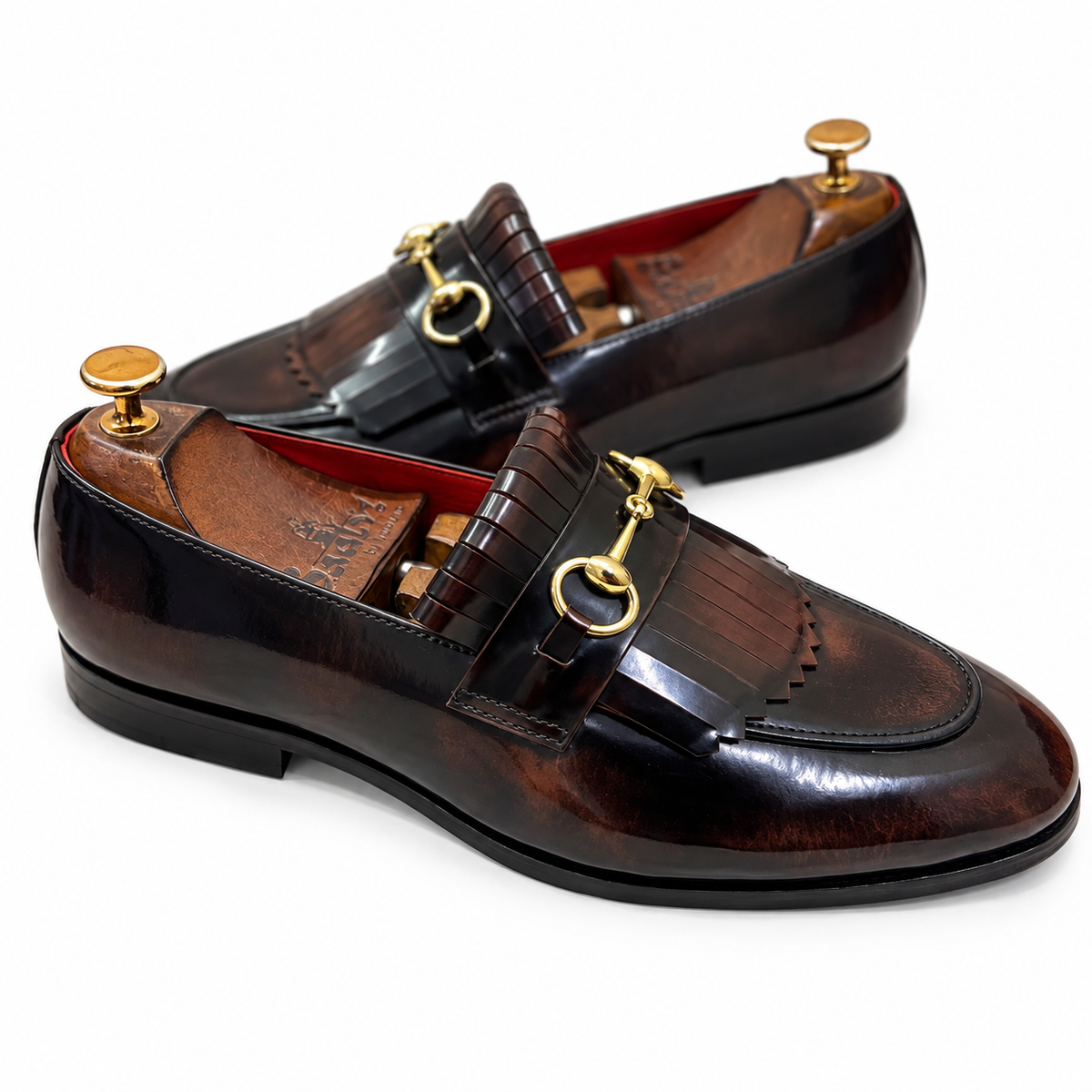 Noir Brown Horsebit Fringe Loafers