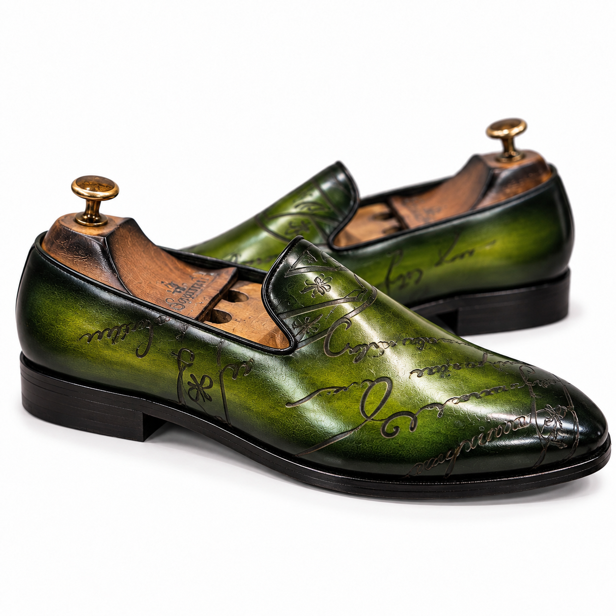 Signature Olive Green Embossed Loafers