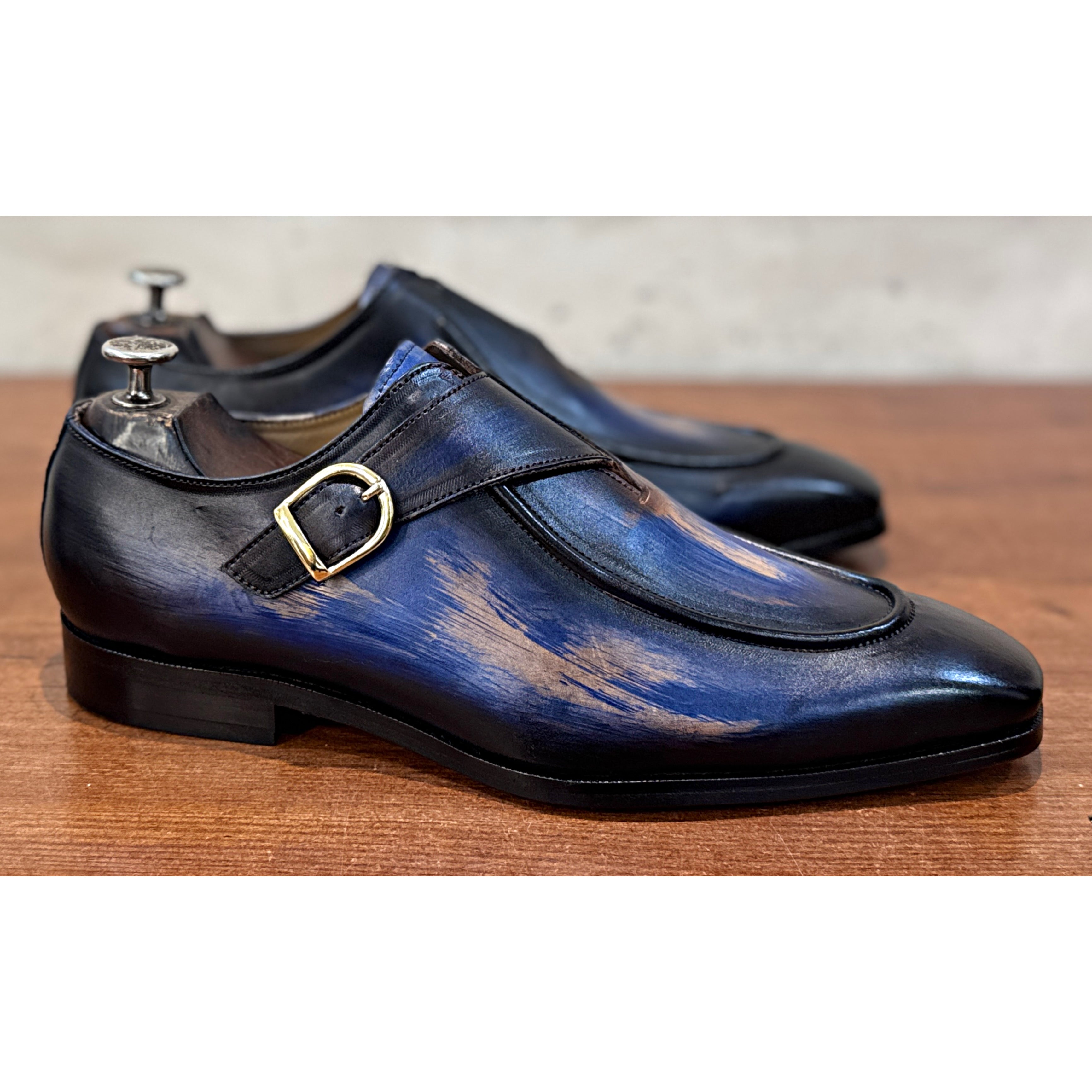 Azure Monarch Patina Monk Strap Shoes
