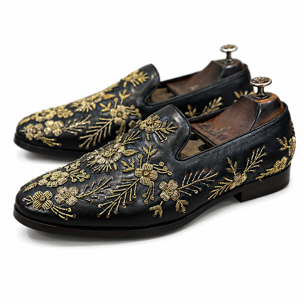 Royal Noir Gold Embroidered Loafers