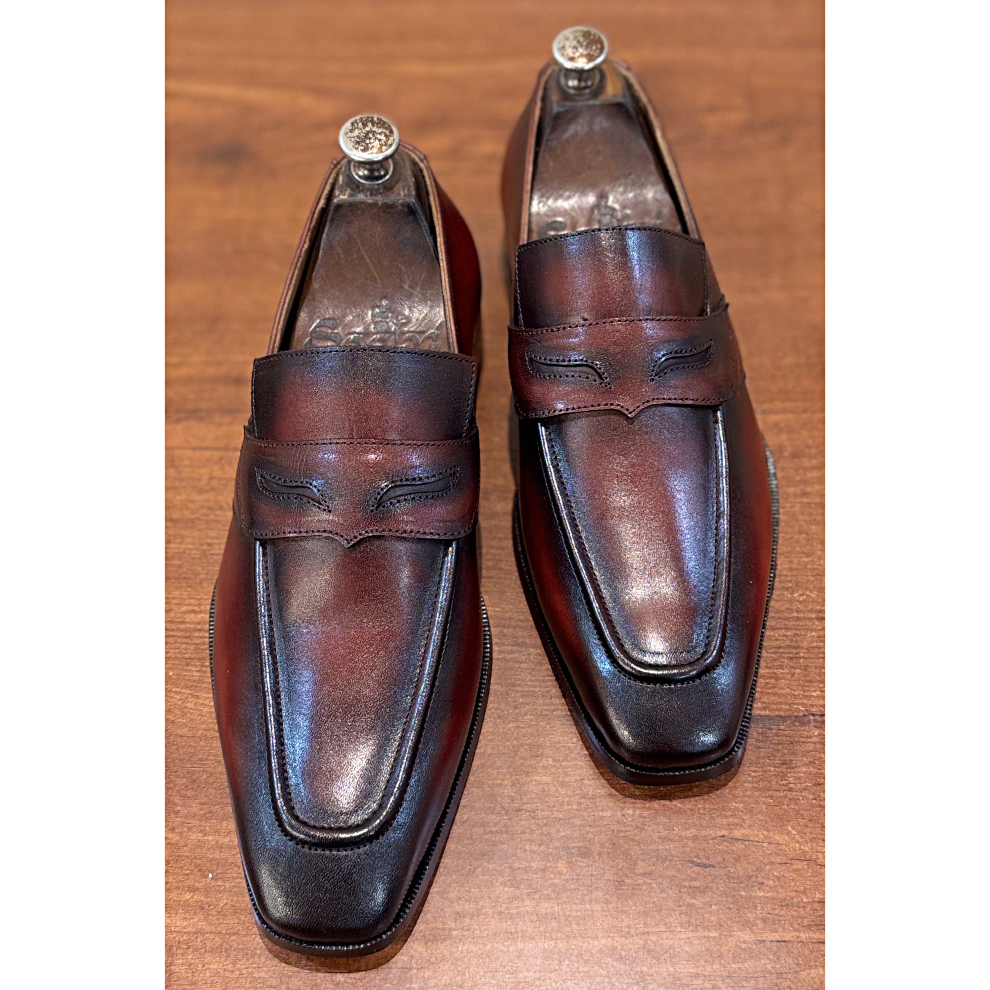 The Lorenzo Rosso Loafer – Handmade Burgundy Patina Penny Loafers