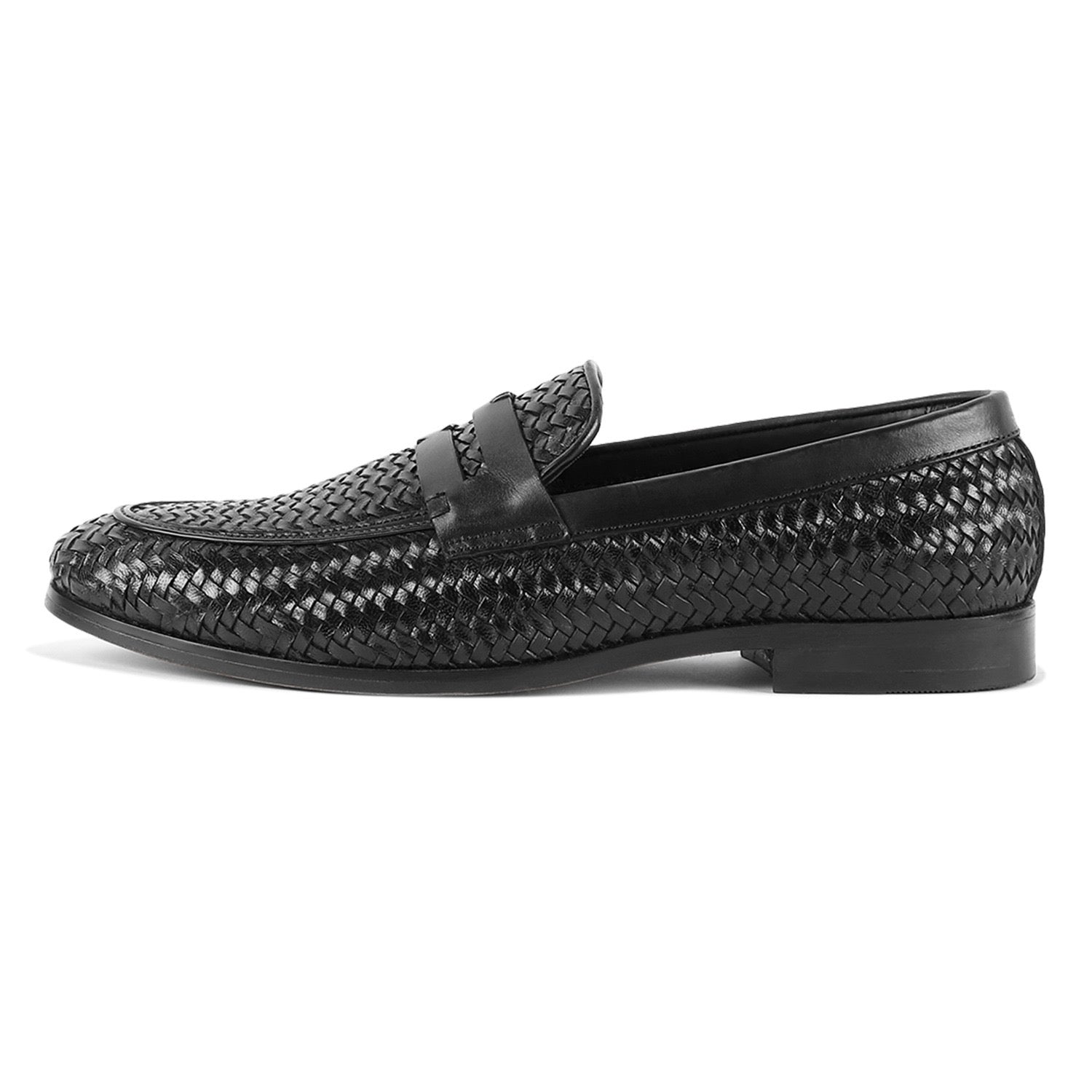 Penny Loafers Weave Leather Black
