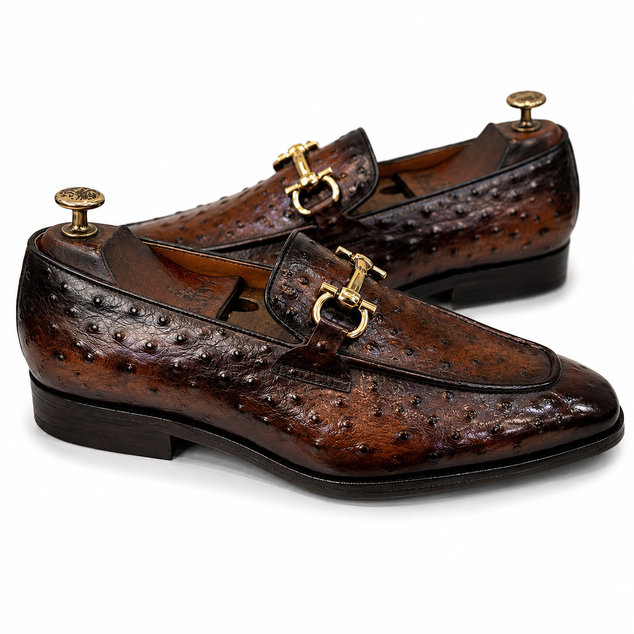 Royal Heritage Brown Ostrich Embossed Horsebit Loafers