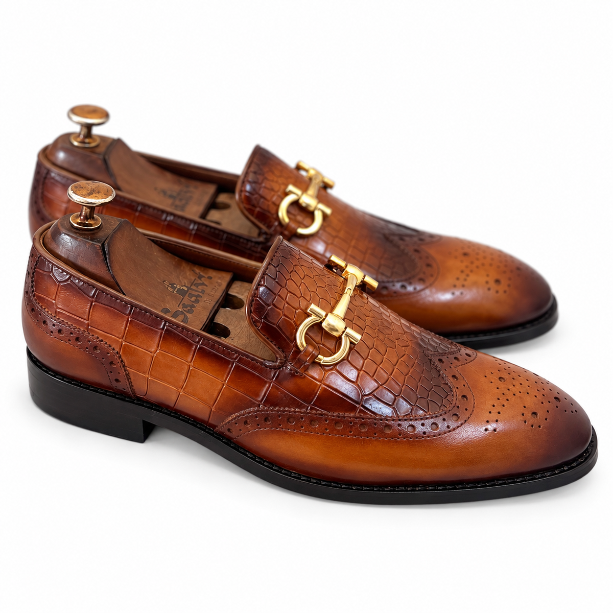 Cognac Royale Croco Horsebit Loafers