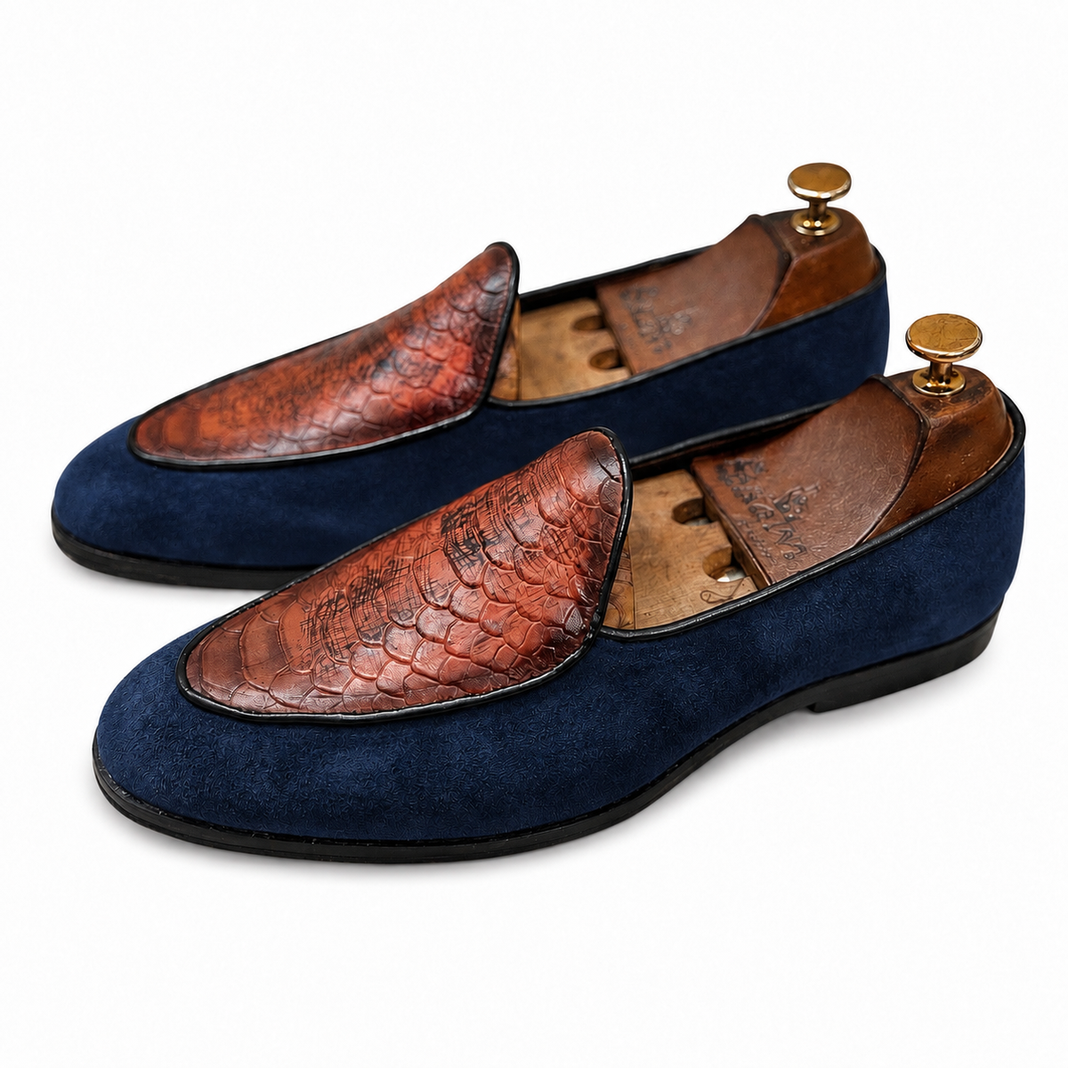 Navy Cognac Royale Patterned Loafers