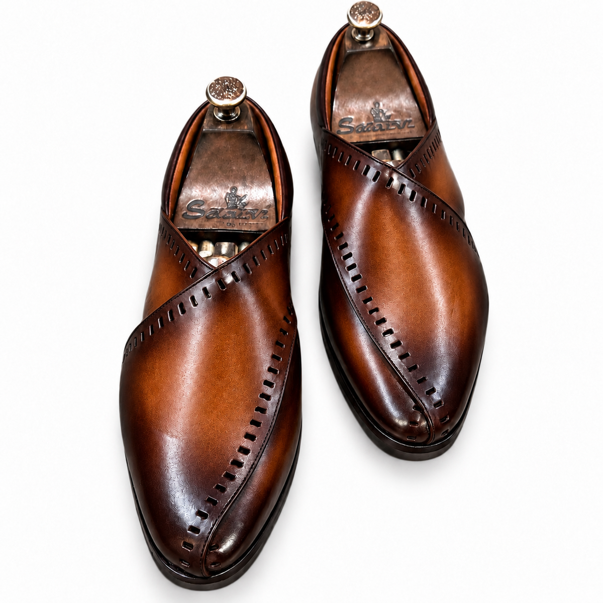 Aurelius Cognac — Cognac Brown Hand-Patina Peshawari Sandals