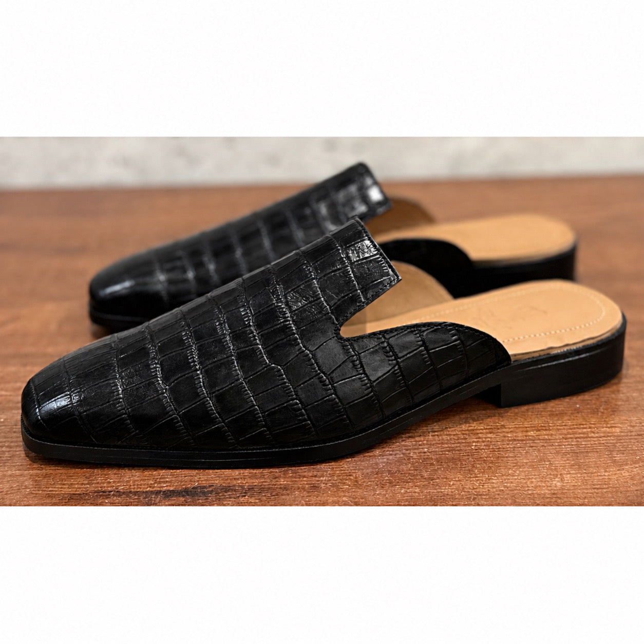 Midnight Monaco Mules Croc