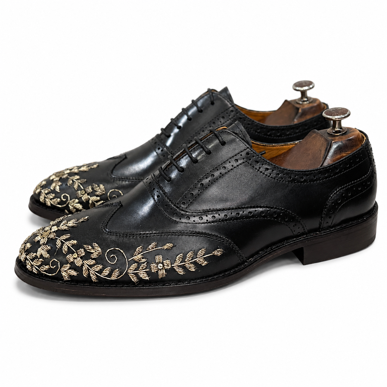 Golden Zardosi Wingtip Black Lace ups