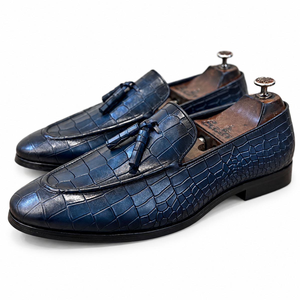 Midnight Azure Croco Tassel Loafers