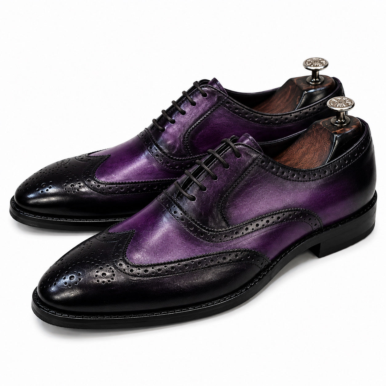 Imperial Plum & Black Wingtip Brogue Oxfords