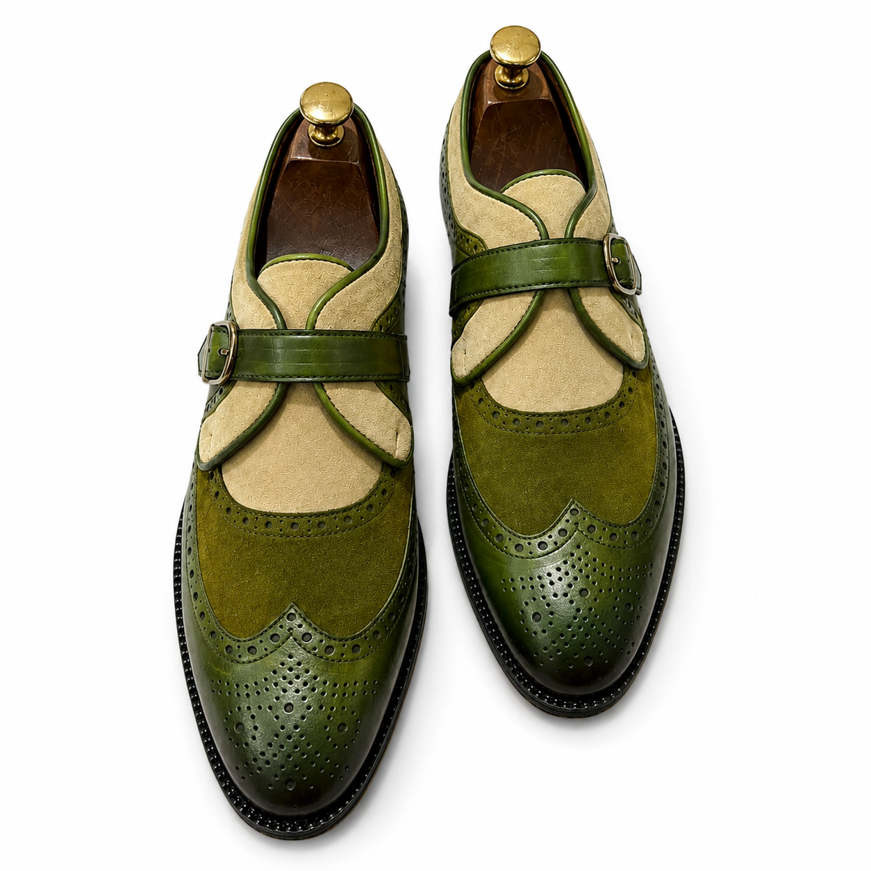 Olive Heritage Two-Tone Single Monk Strap Brogues