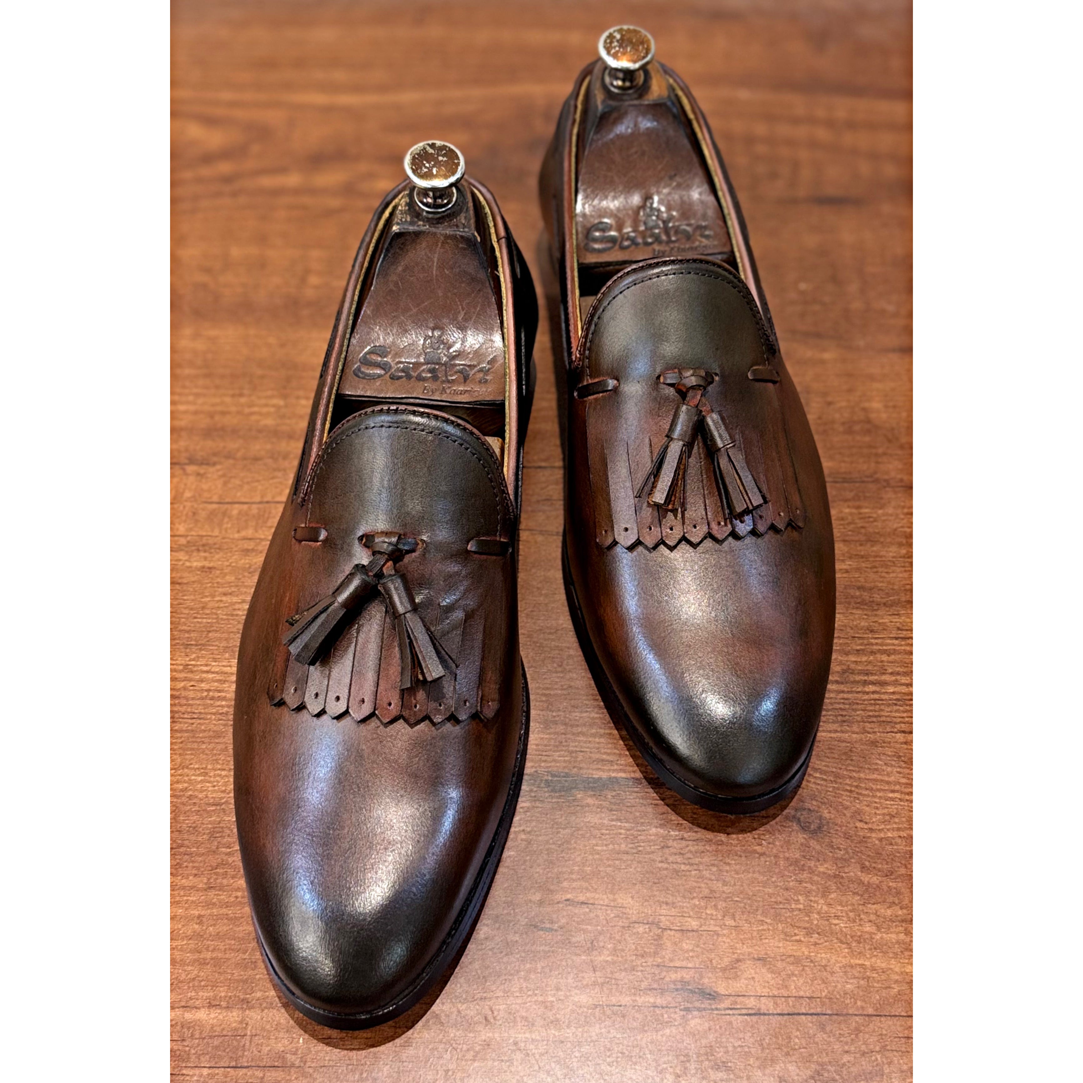 Brown Fringe Loafers With Fringes & Tassels
