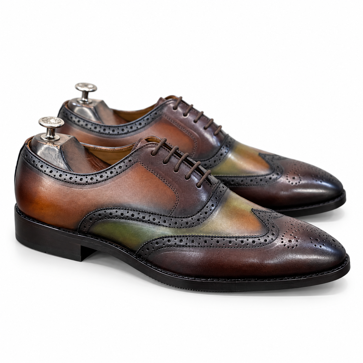 Olive Cognac Hand-Patina Wingtip Oxford