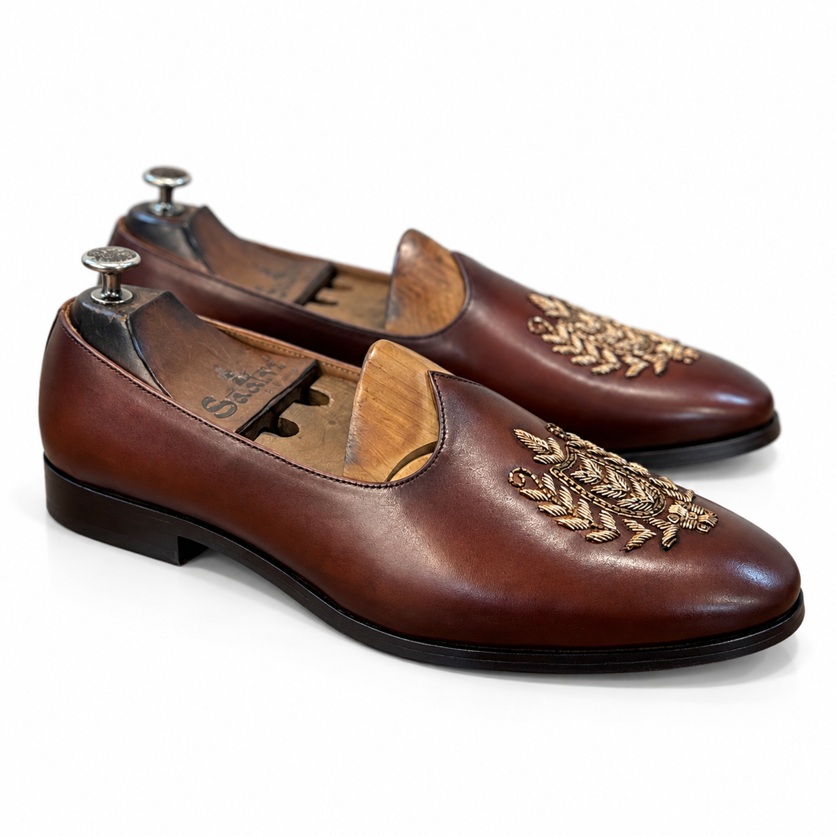 Aurelian Crest — Mahogany Brown Gold-Embroidered Jalsa