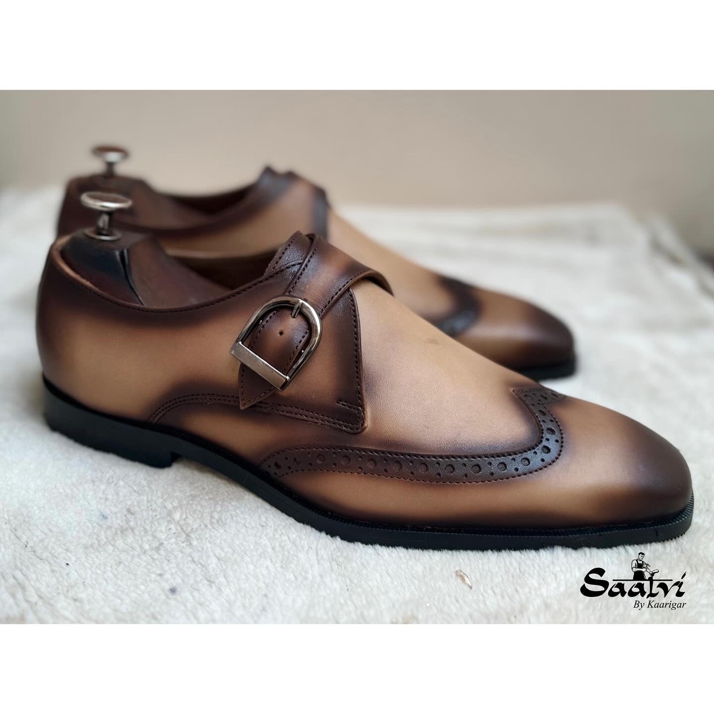 Single Monk Strap Hand Patina Beige