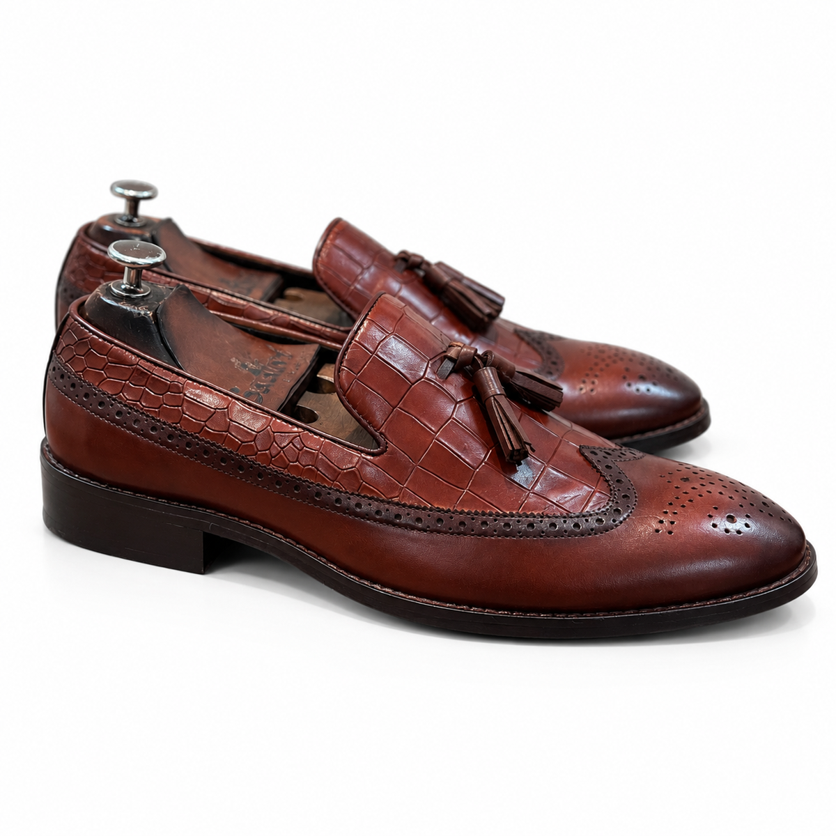 Cognac Regent Twin-Texture Wingtip Tassel Loafers