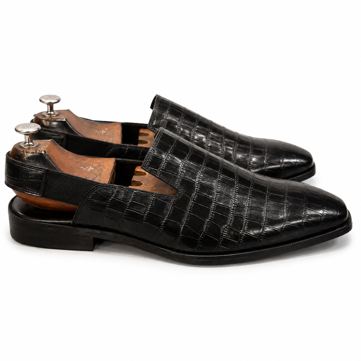 Saalvi Nocturne Croc Luxe Elastic Mules