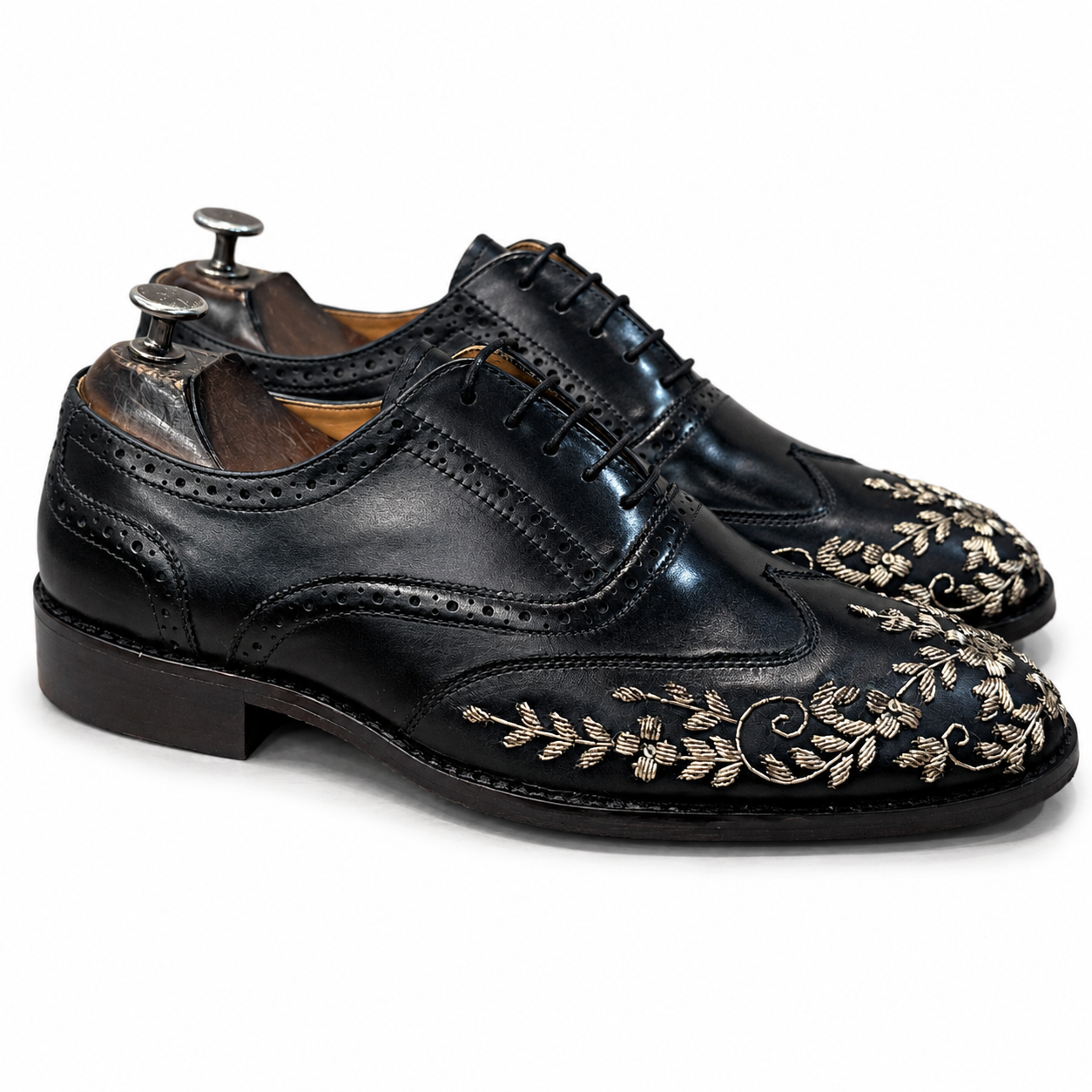 Golden Zardosi Wingtip Black Lace ups