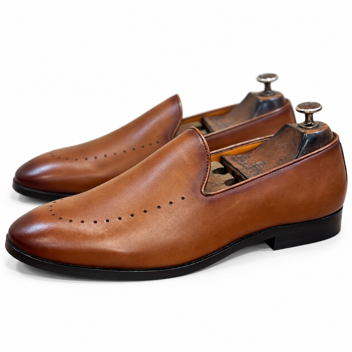 Sienna Signature Brown Perforated Slip-On Shoes for Men