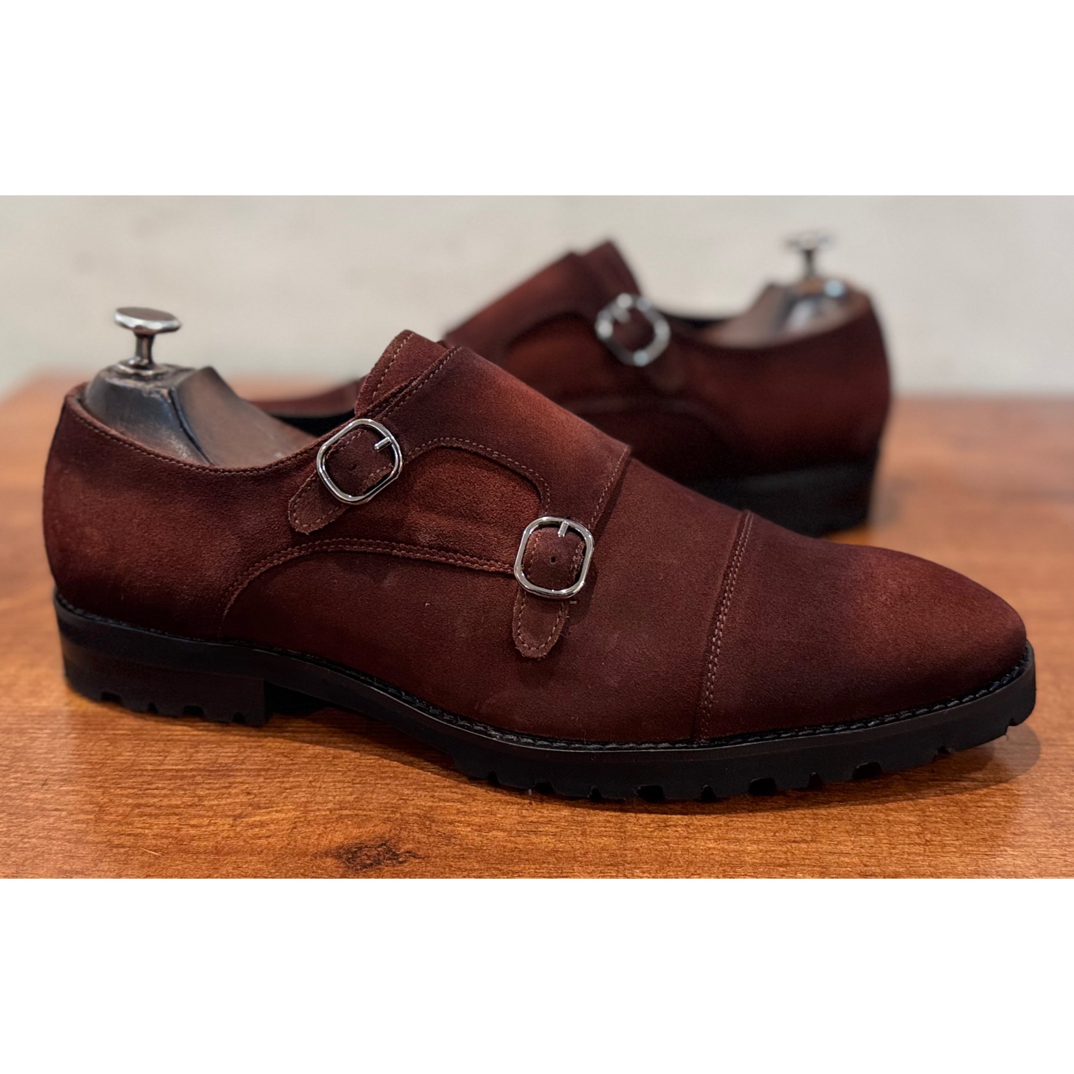 Brown Suede Chunky Monk Straps