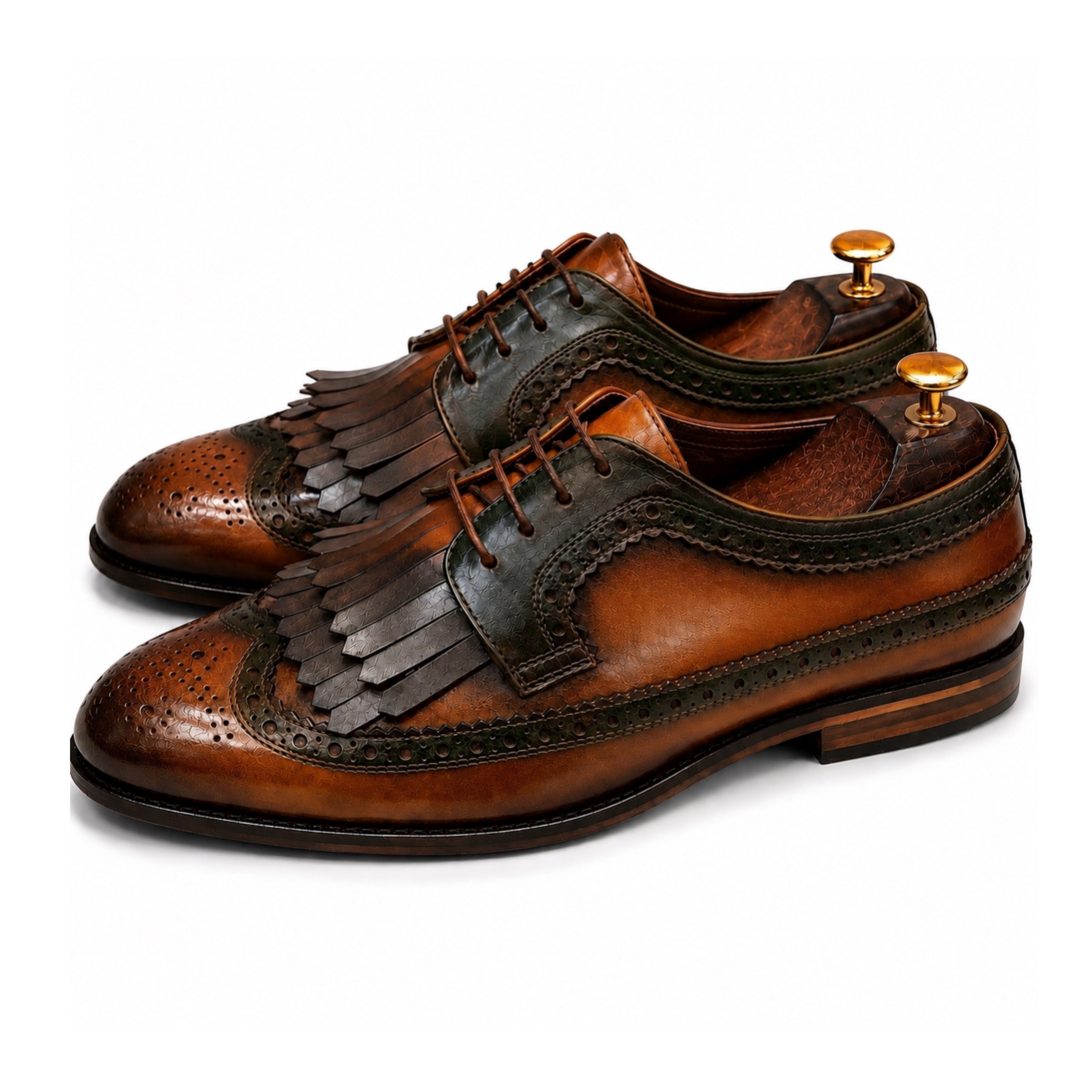 Highland Sovereign Kiltie Oxfords – Cognac & Forest Hand Patina