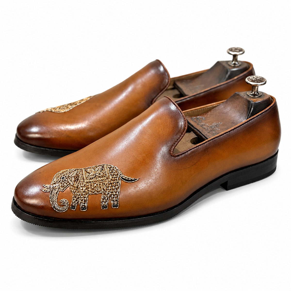 Royal Tusker Embroidered Leather Loafers