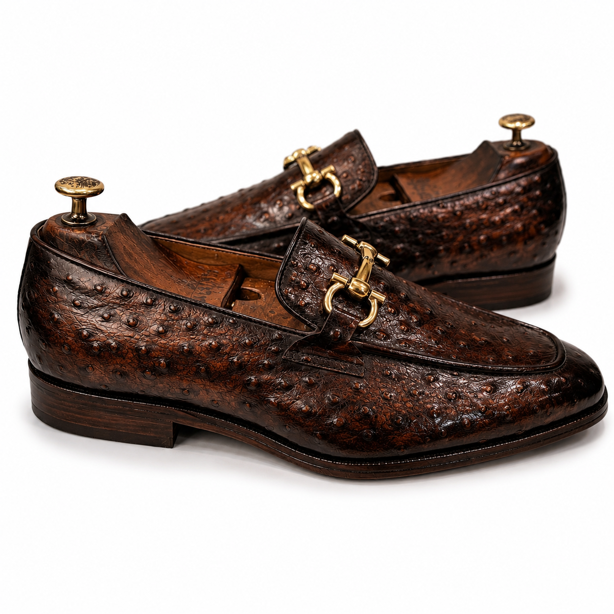 Royal Ostrich Embossed Brown Horsebit Loafers