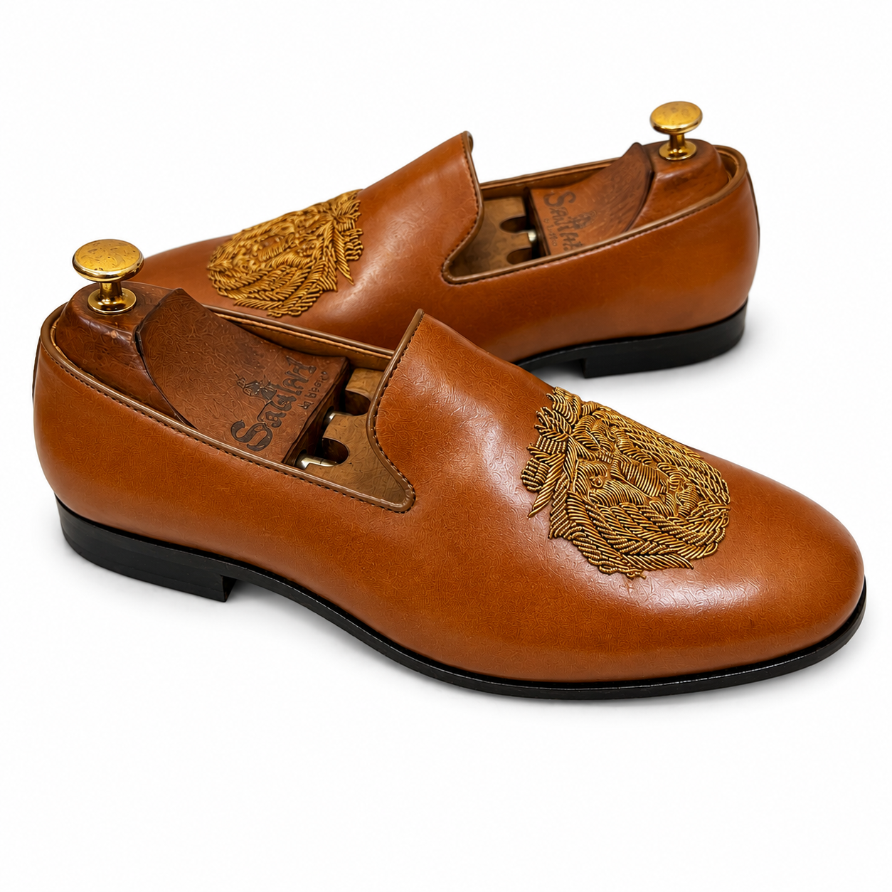 Tan Lion Zardosi Slipons