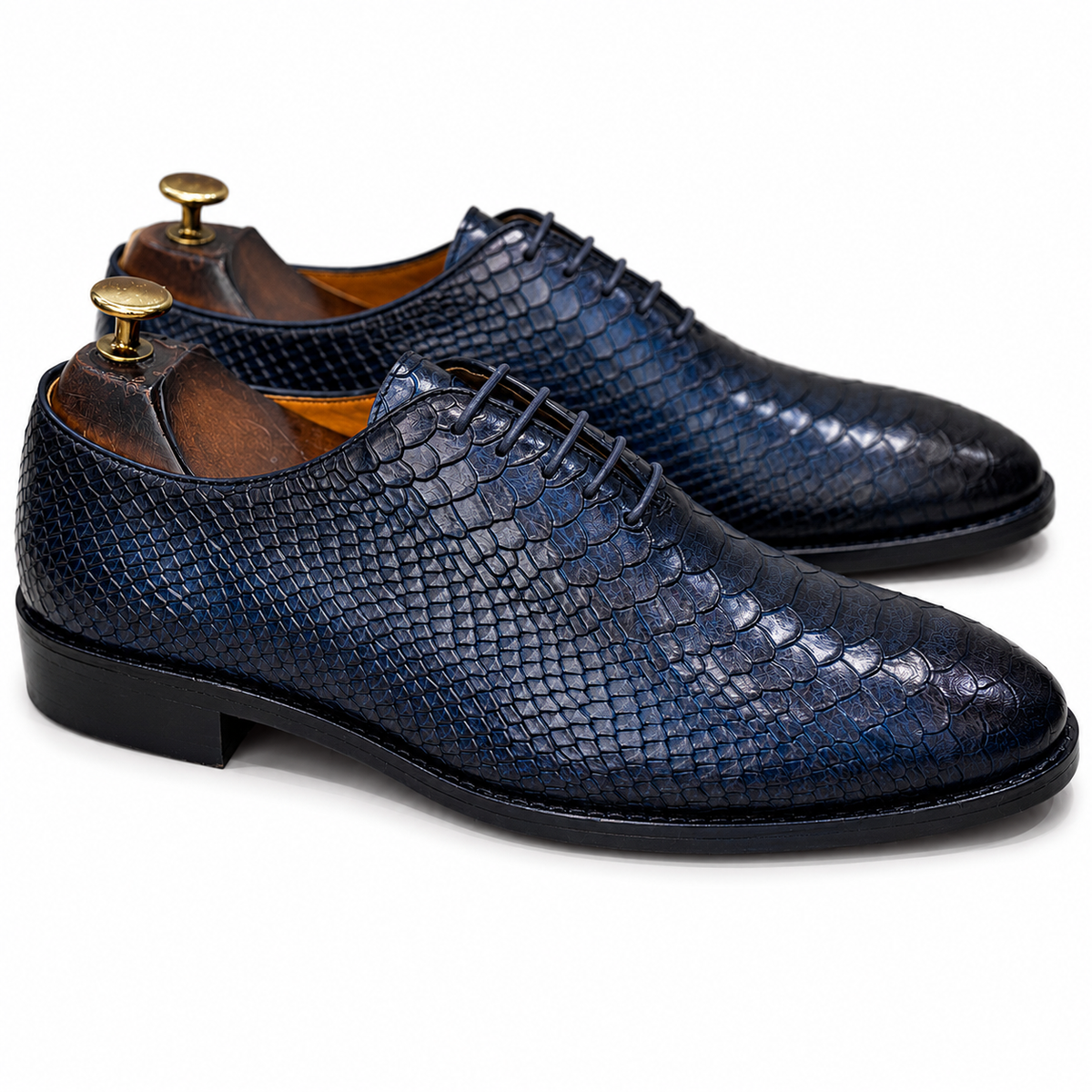 Midnight Blue Snake Embossed Leather Oxford Shoes for Men