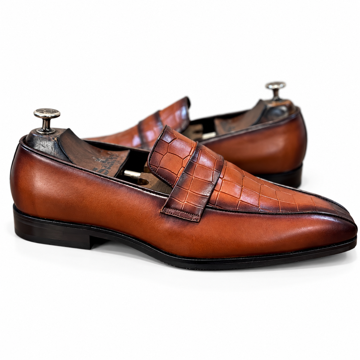 Saalvi Cognac Croco Prestige Penny Loafers