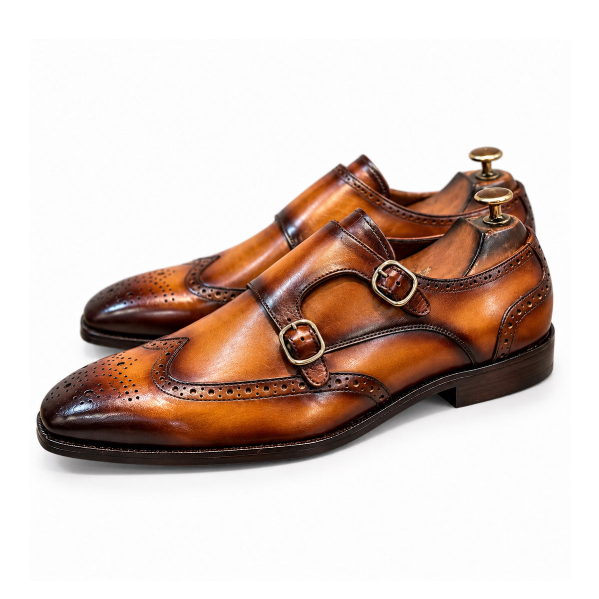 Aurelio Tan Double Monk Brogue Shoes