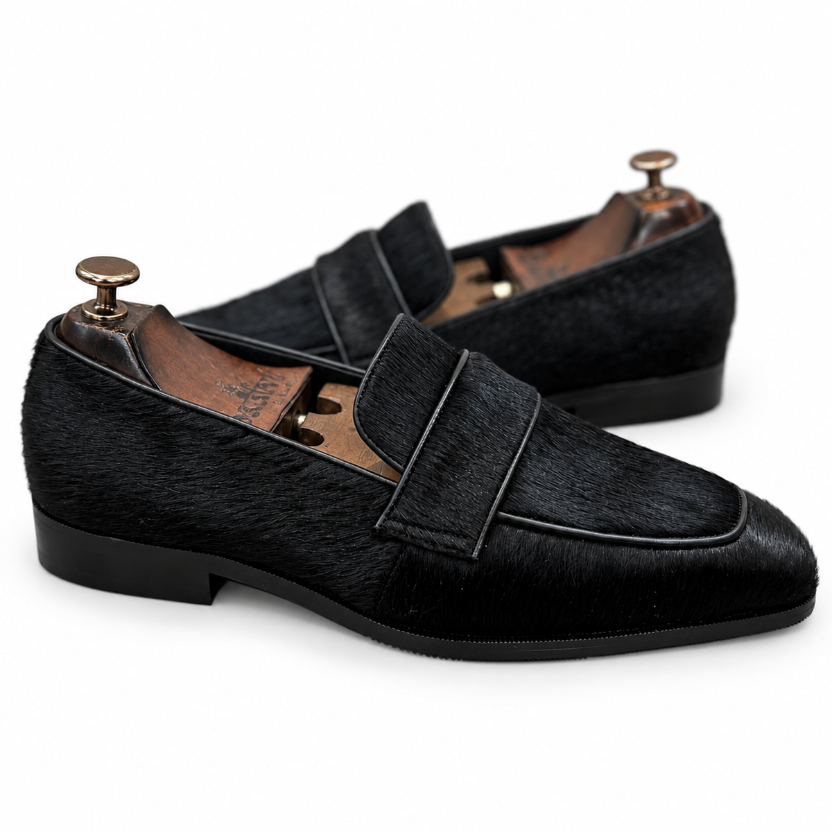Black Hair-On Leather Loafers for Men