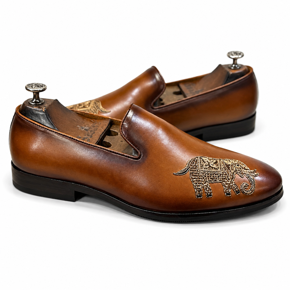 Royal Tusker Embroidered Leather Loafers