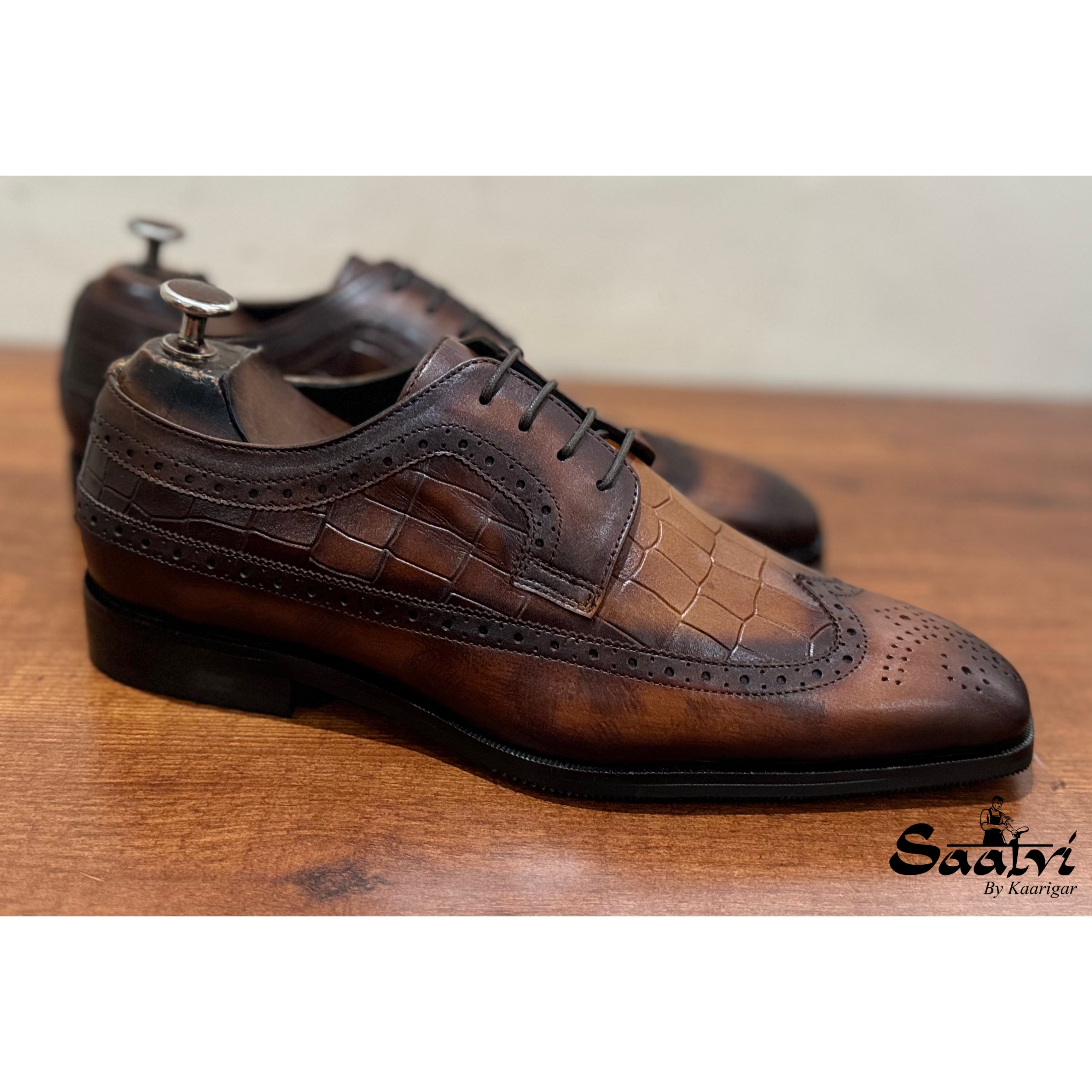 Brown Wingtip Croco Derby