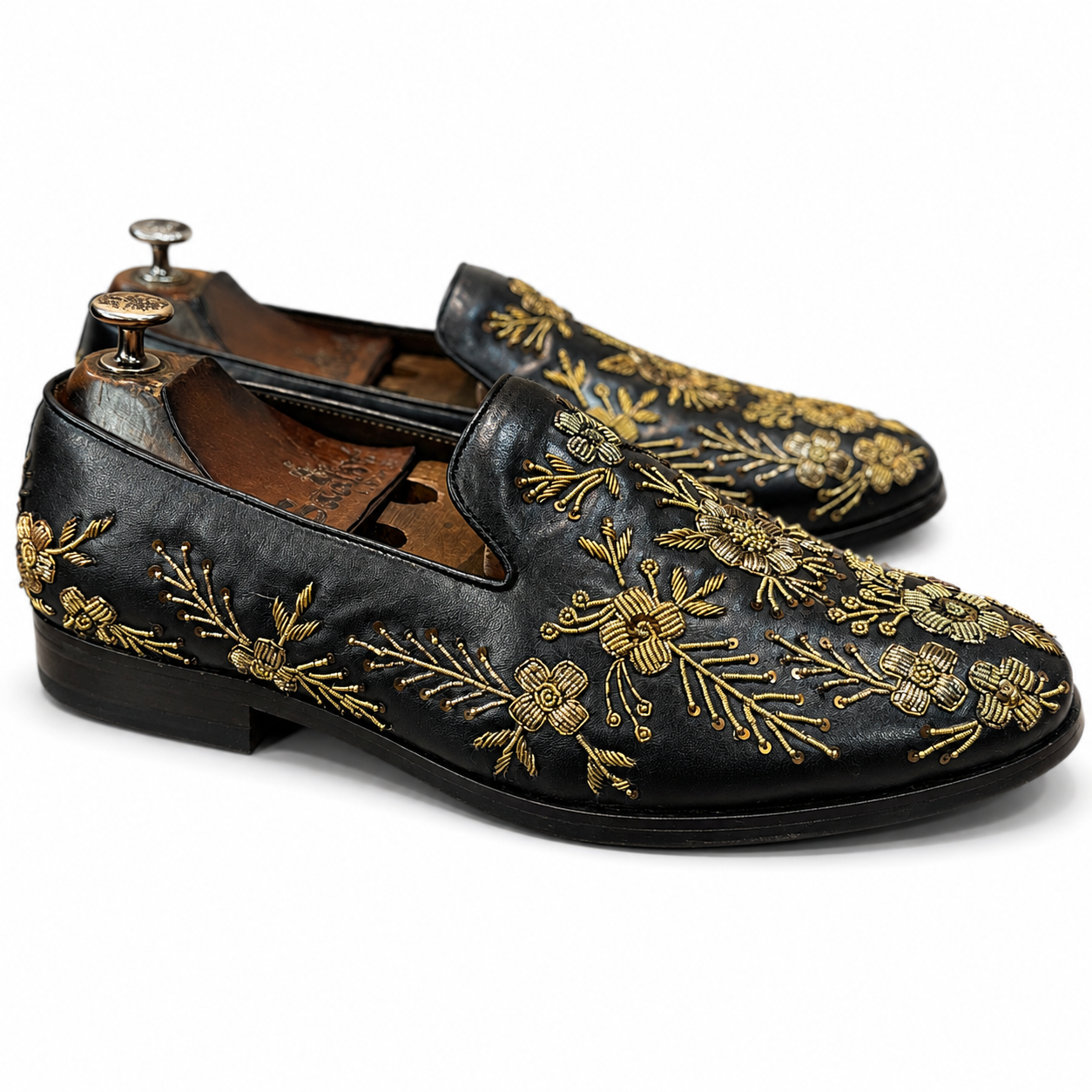 Royal Noir Gold Embroidered Loafers