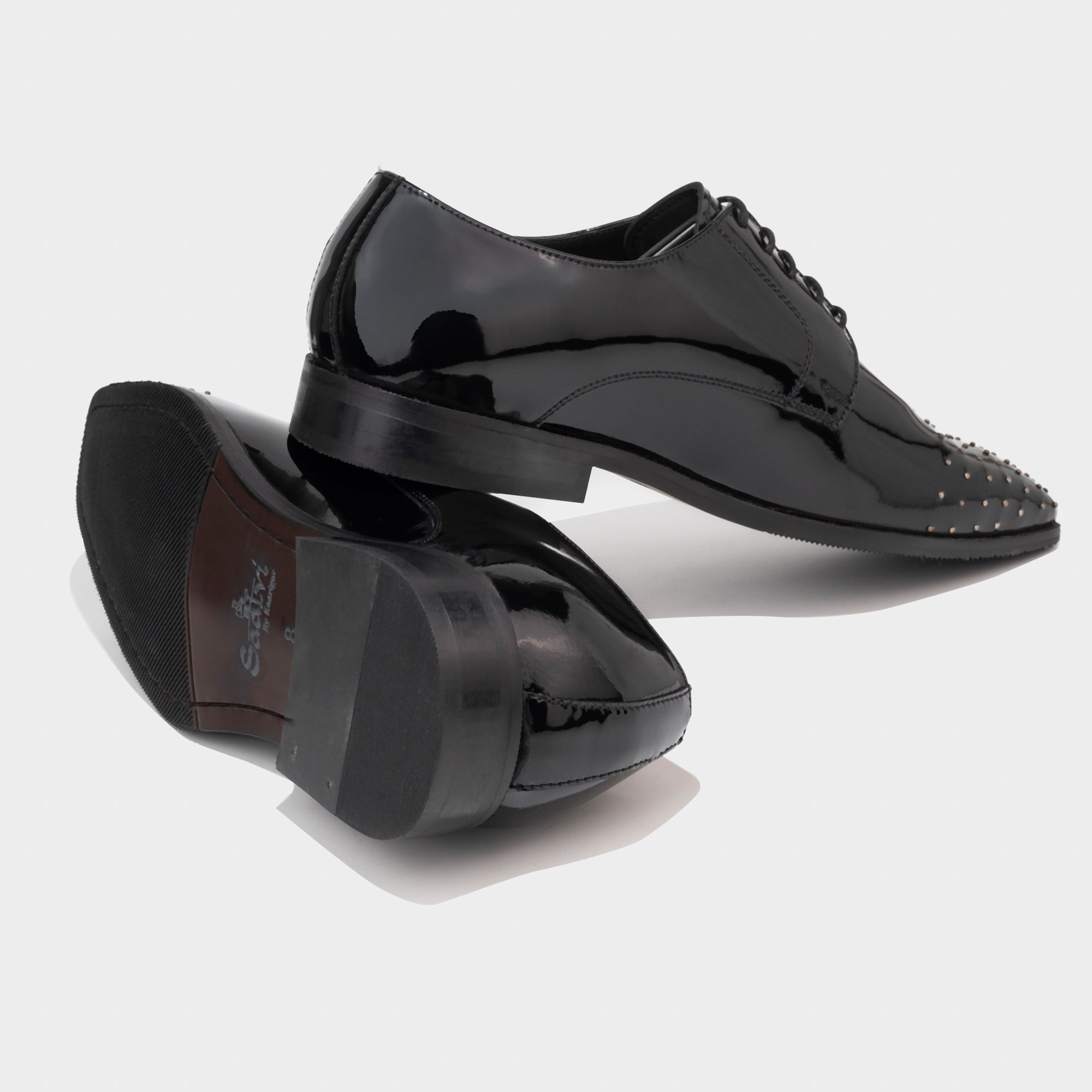 Black Patent Derby with Studs