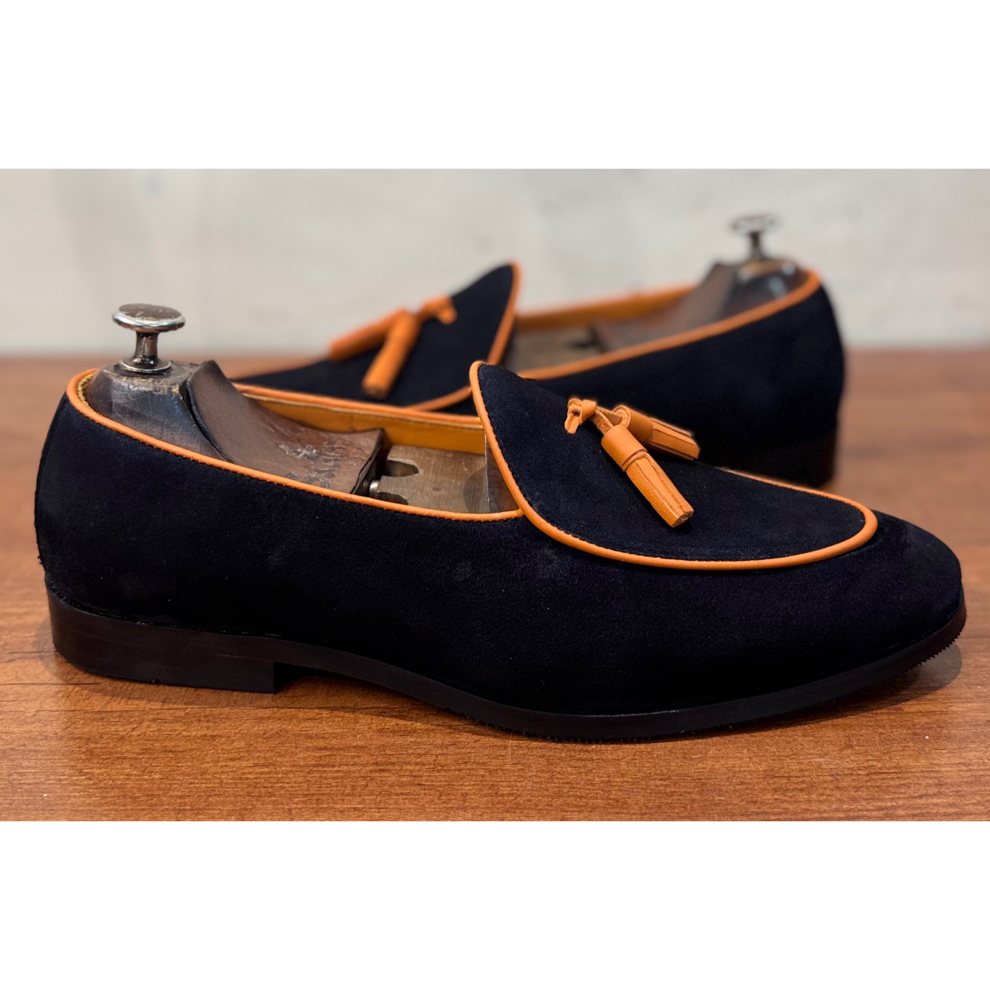 Black Suede Belgian Loafers Tassels
