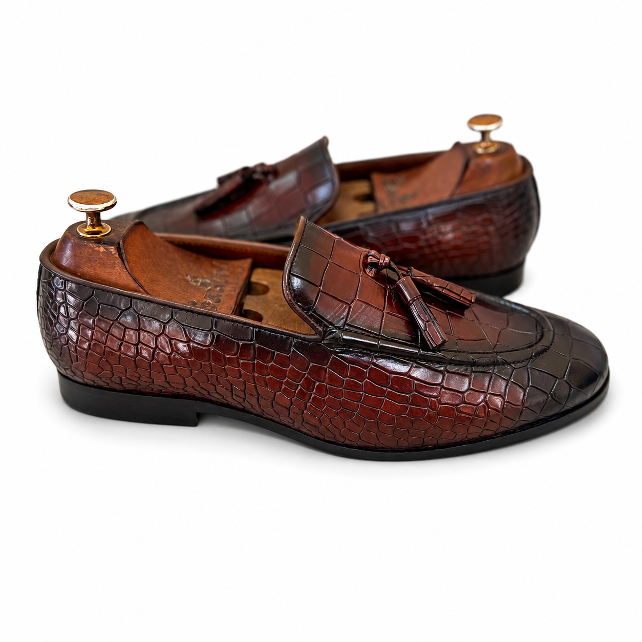 Brown Croco Loafers With Tassles