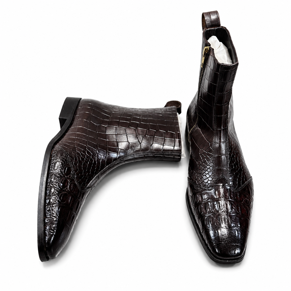 Dark Brown Croc-Embossed Leather Chelsea Boots
