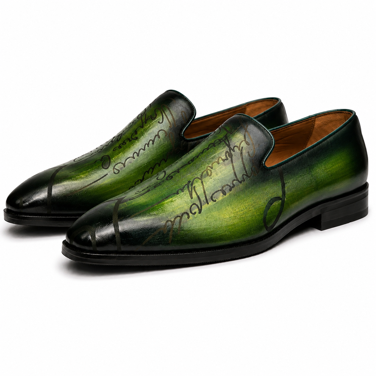 Emerald Script Hand-Painted Leather Loafers