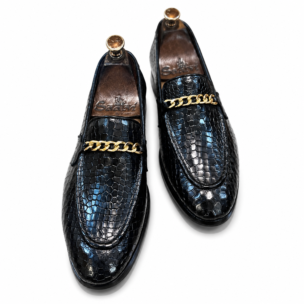 Croco Loafers With Chain