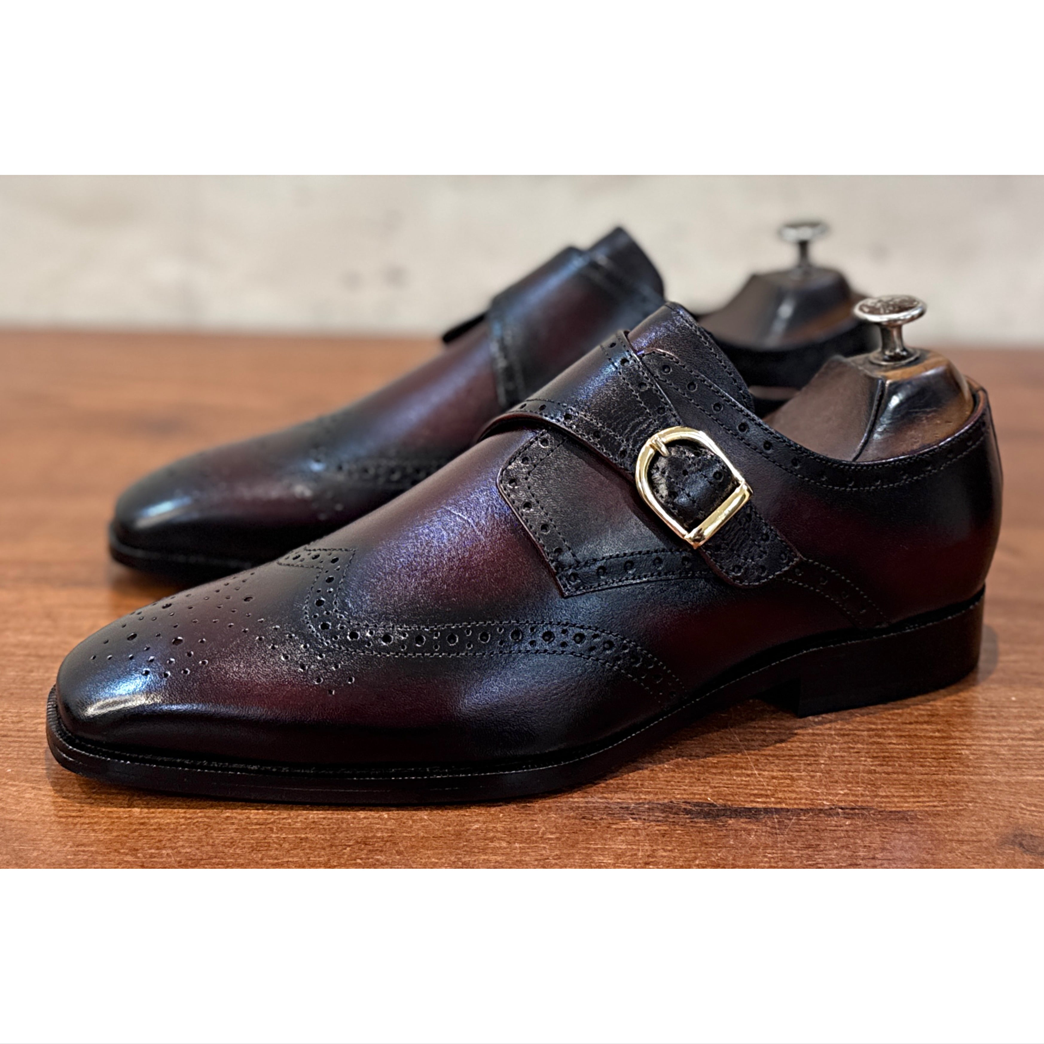 Savile Row Wingtip Monk Shoes – Bordeaux Noir