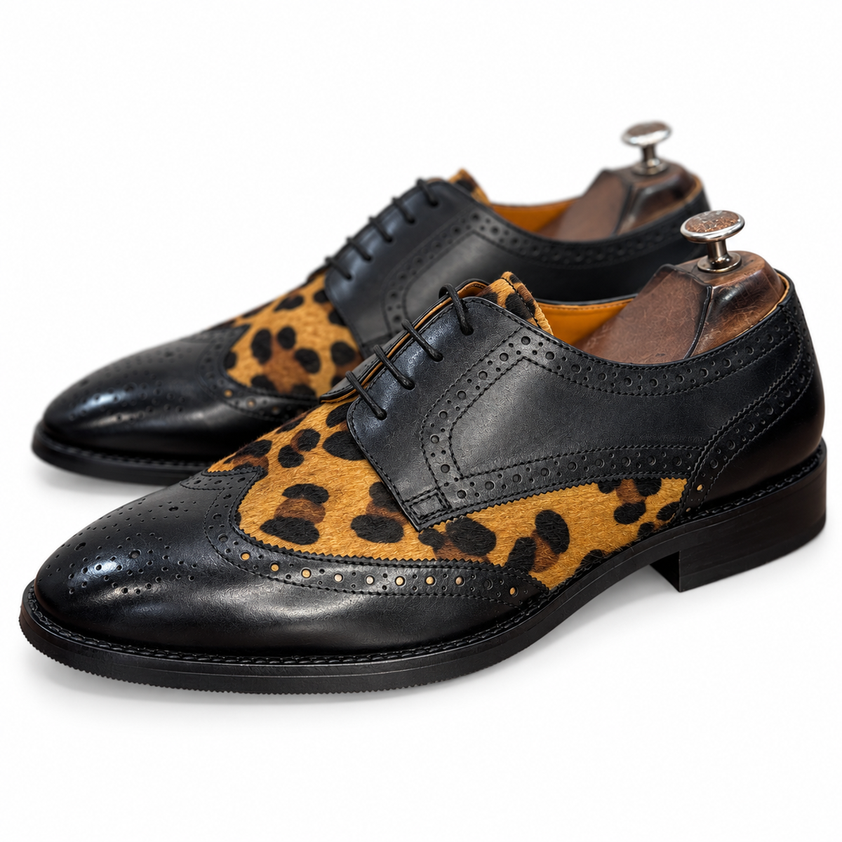 Noir Leopard Brogue Derby Shoes