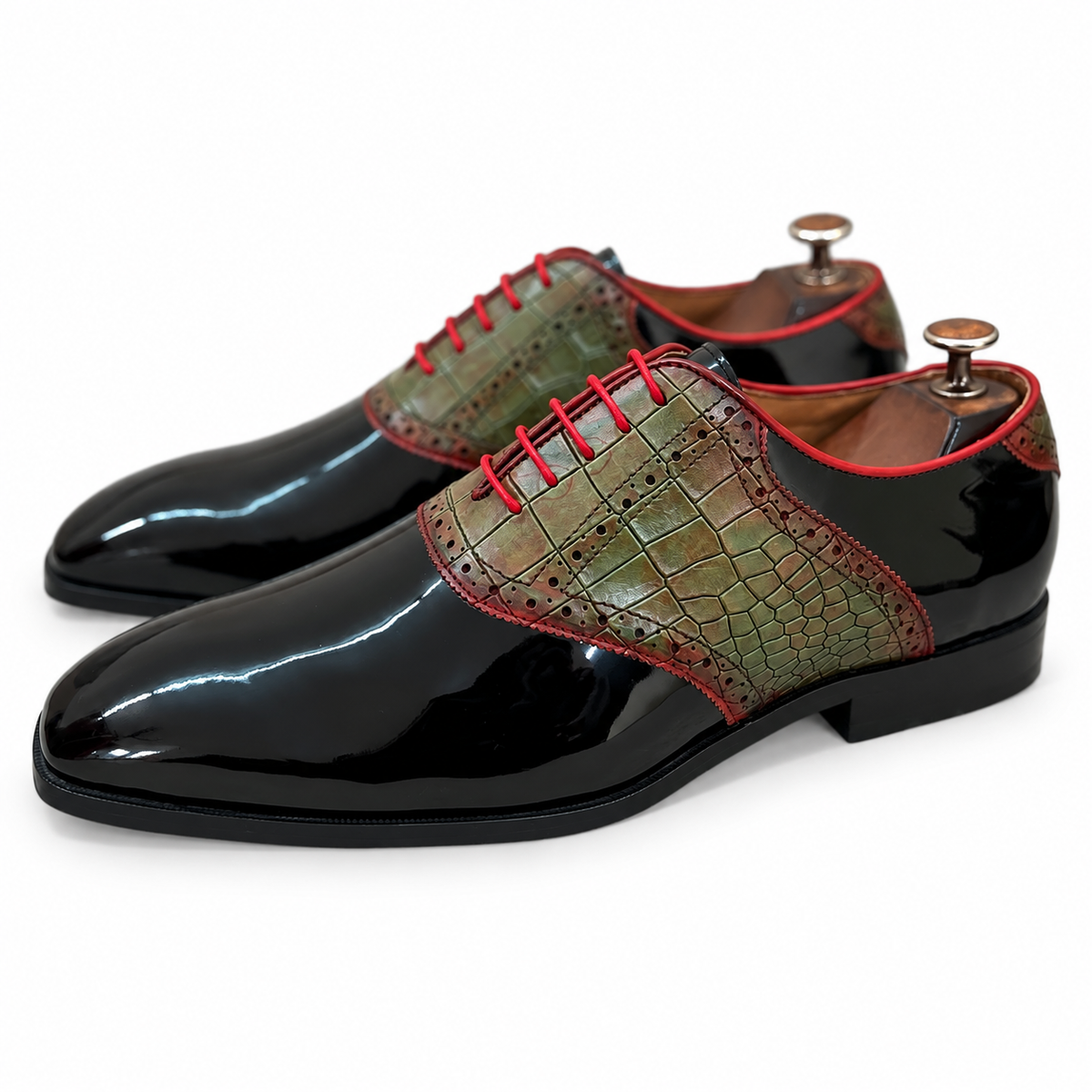 Noir Rouge Croco Patina Oxfords