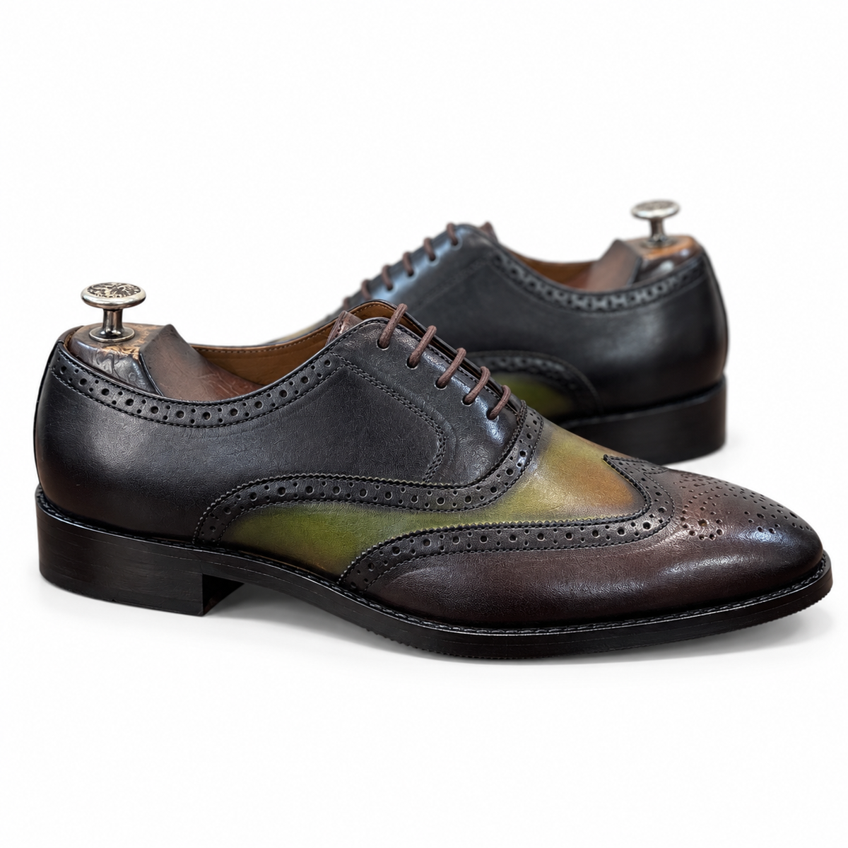 Olive Noir Two-Tone Wingtip Oxfords