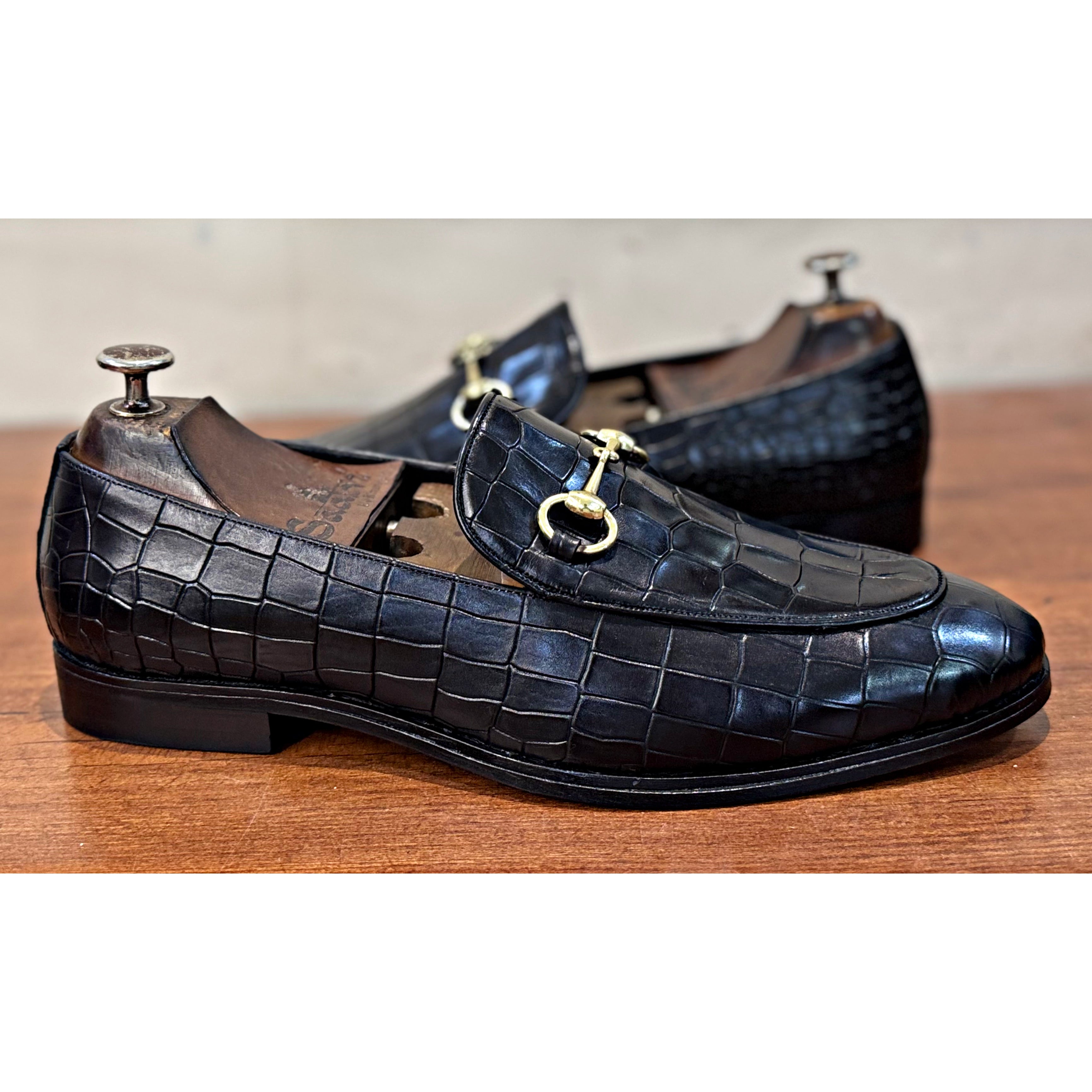 Horsebit Loafers - Croco Blk