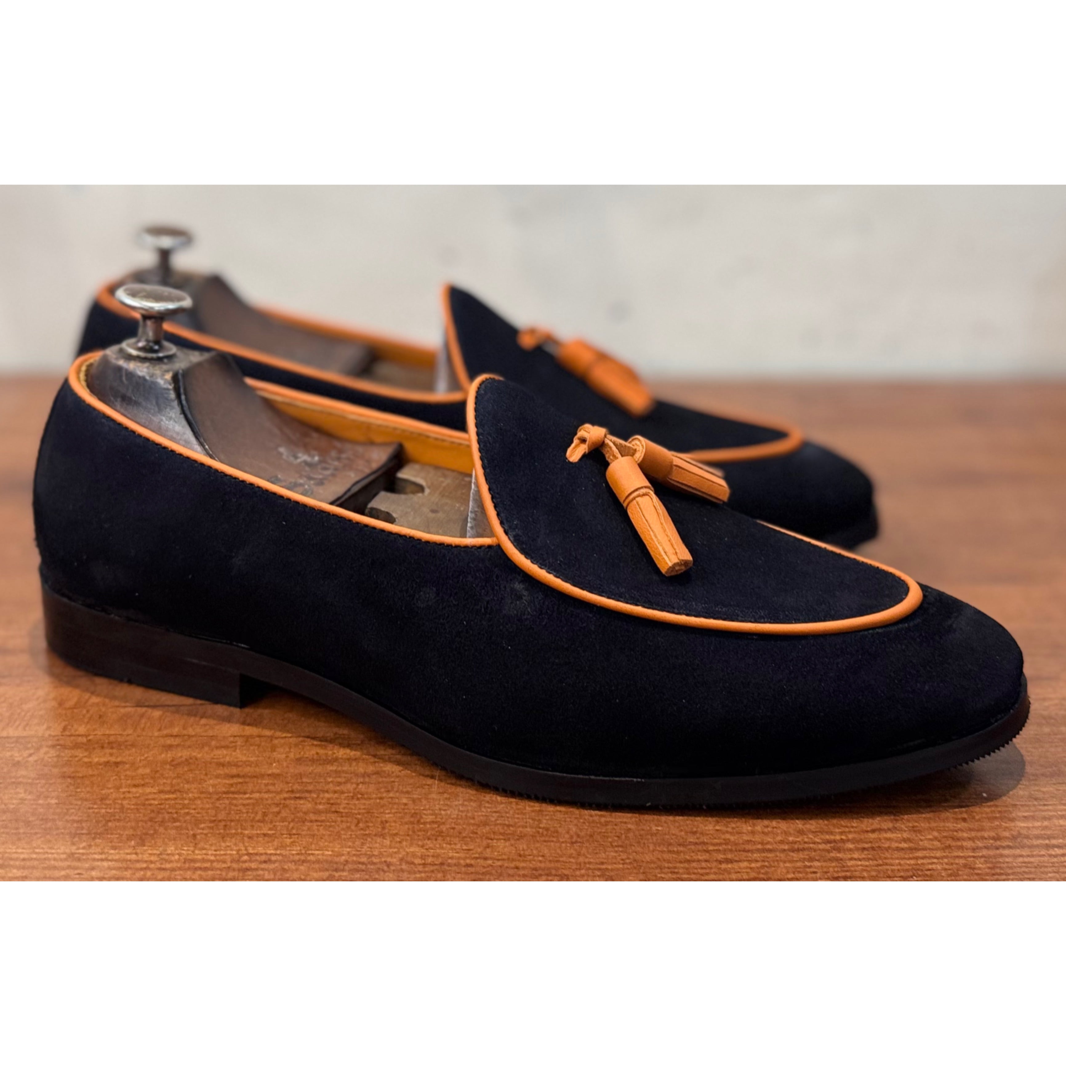 Black Suede Belgian Loafers Tassels