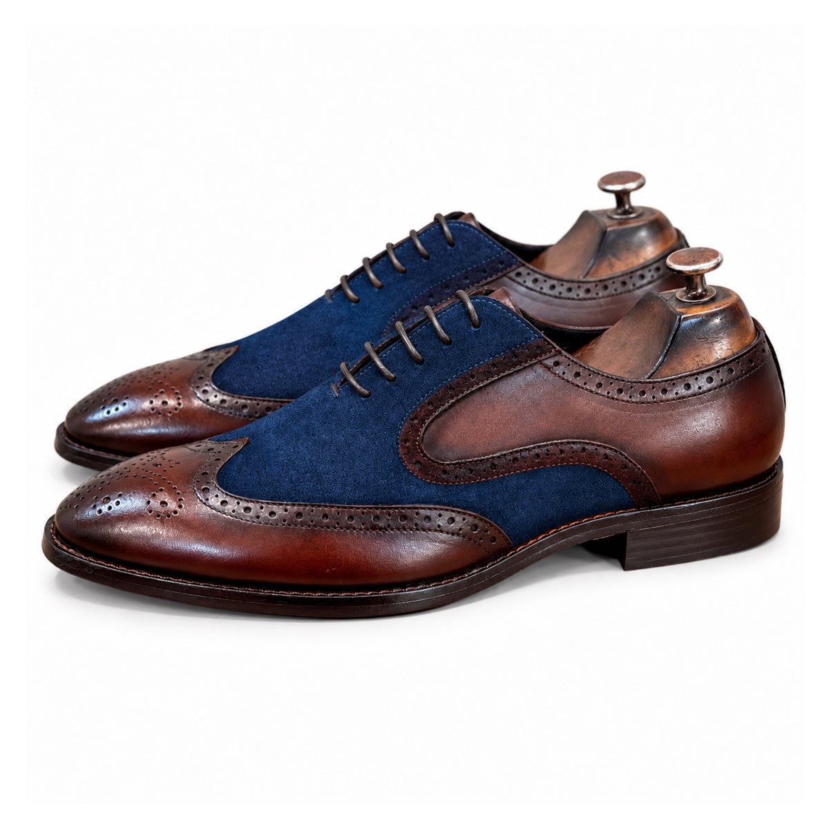 Marino Blue & Brown Wingtip Brogue Oxford Shoes