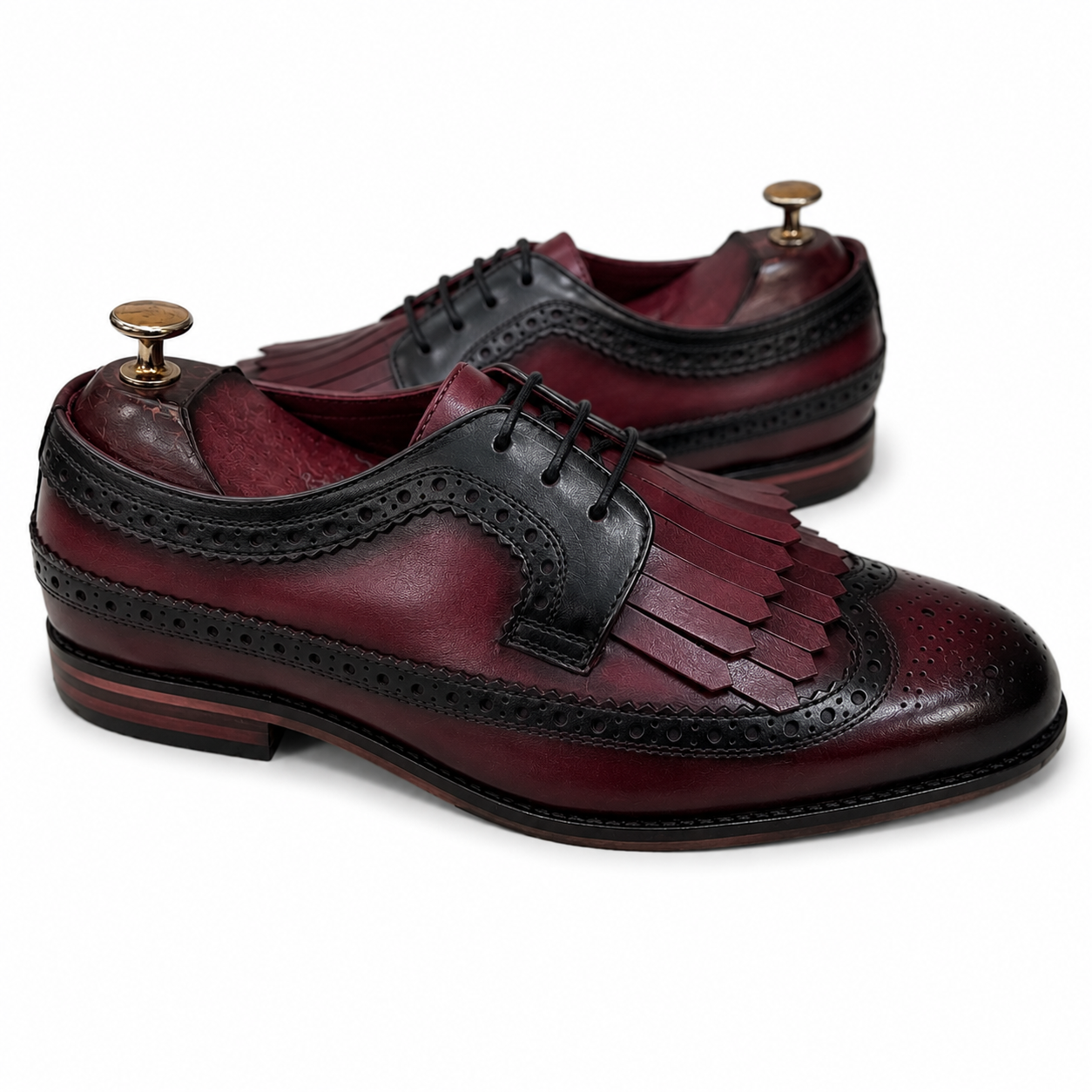 Imperial Kiltie Longwing Oxfords – Bordeaux Hand Patina Luxury Brogue Dress Shoes for Men