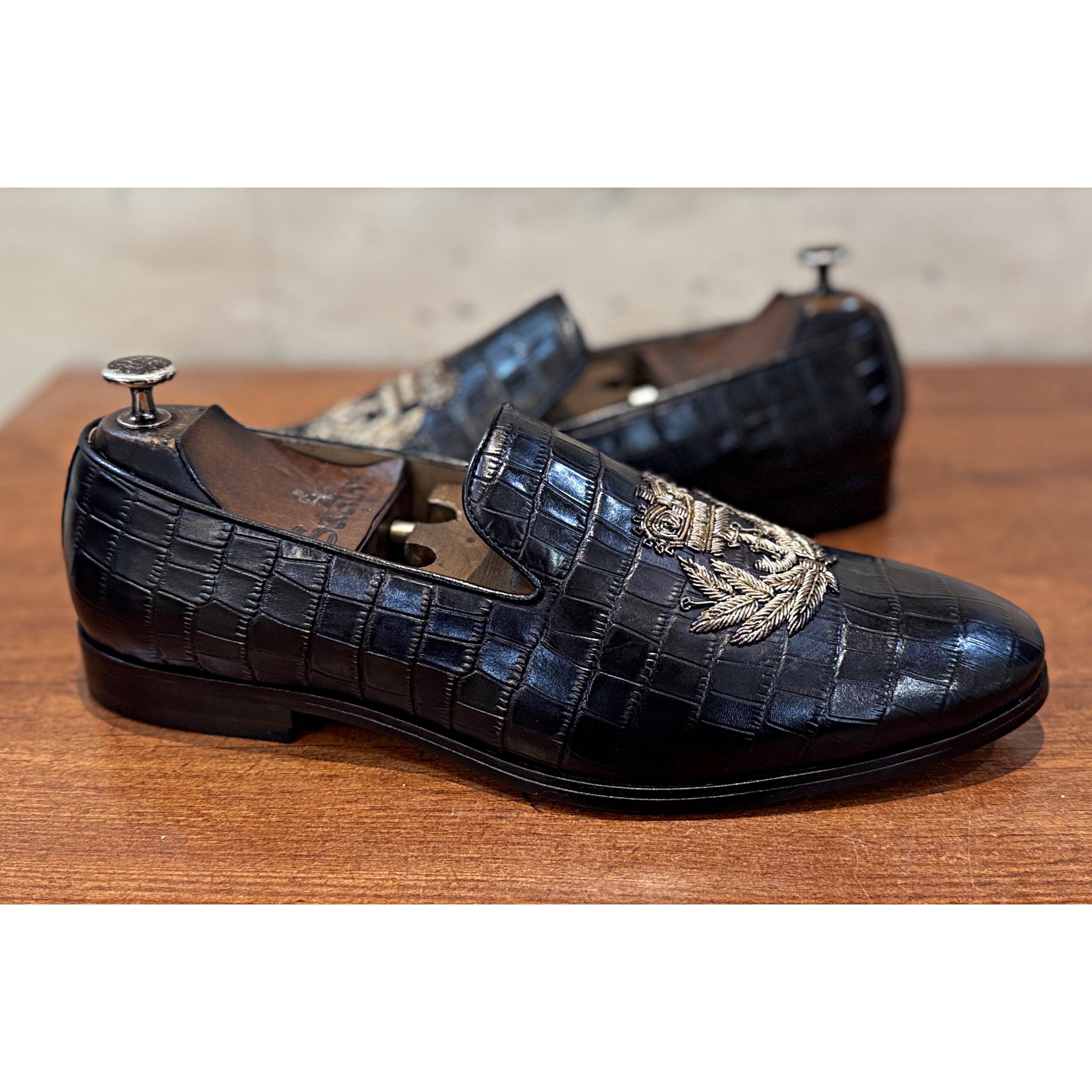 Black Croco With Crown Embroidery